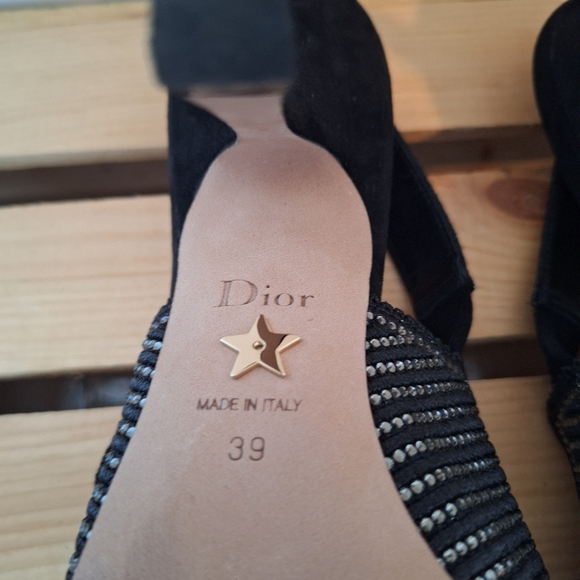 Christian Dior J'Adior Black Slingback Pumps w/ Silvertone Strass Crystal Sz 39 - Picture 8 of 12